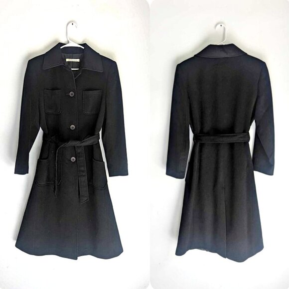 Angelica L Jackets & Blazers - Angelica L Black Wool Cashmere Blend Long Belted Pea Coat Women's 6